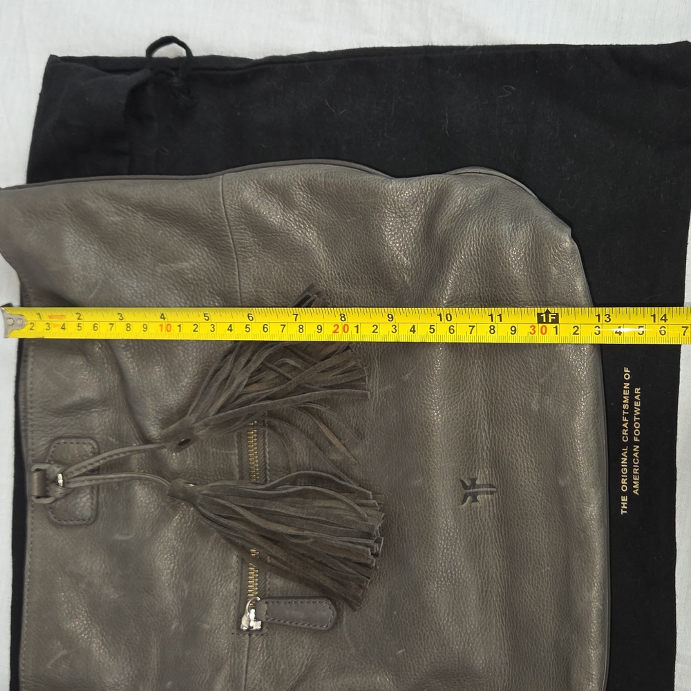 FRYE Smoke Gray Leather Purse With Fringe Tassle HOBO Handbag Shoulder Bag NWT - Picture 12 of 12